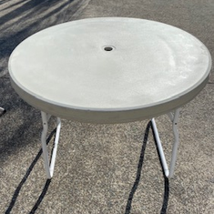 Hire Round Table 1.2m – Wooden tabletop – metal folding legs, in Underwood, QLD