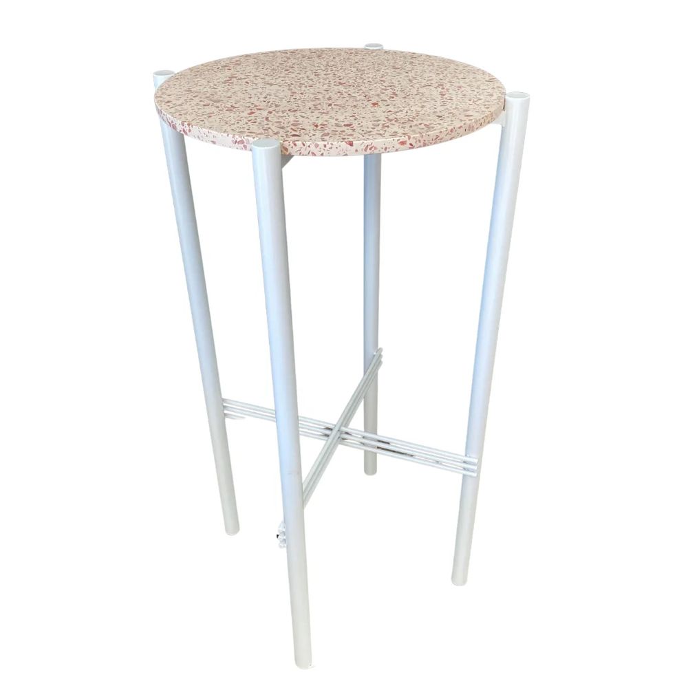 Hire White Cross Bar Table Hire – Pink Terrazzo Top, hire Tables, near Wetherill Park