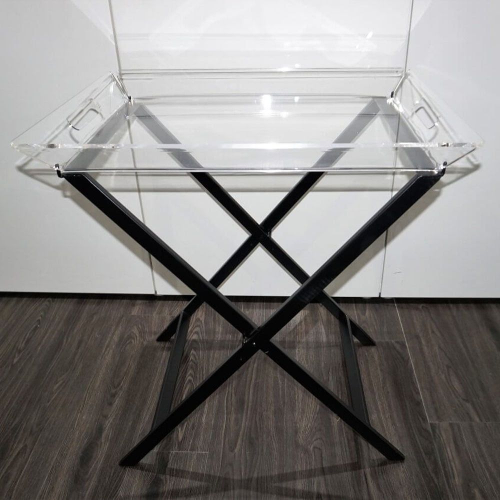 Hire ACRYLIC BUTLER TRAY ON BLACK STAND, hire Tables, near Cheltenham image 1