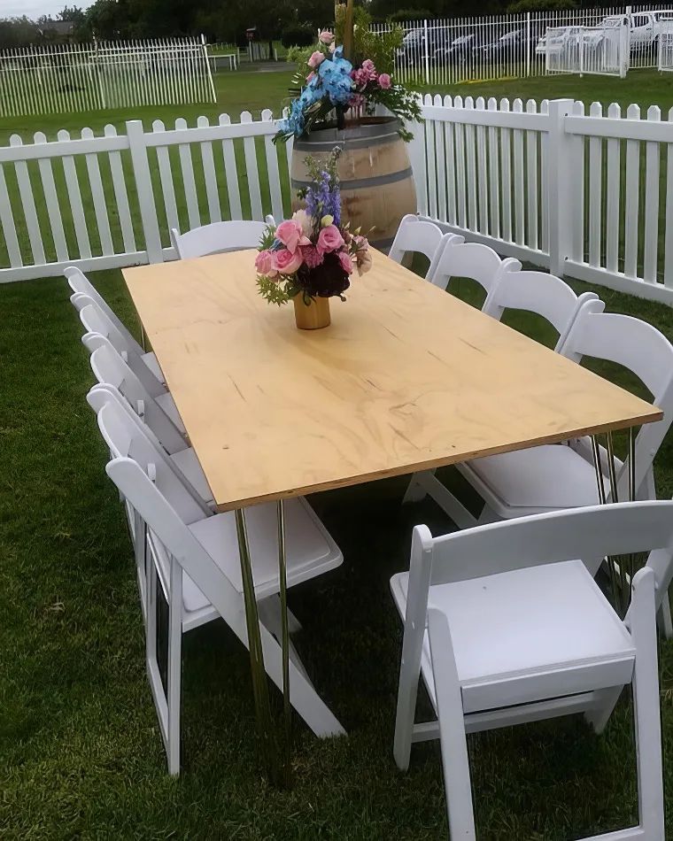 Hire Gold Hairpin Banquet Table w/ Timber Top, hire Tables, near Auburn image 2