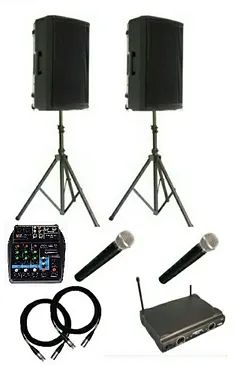 Hire PA Sound System Package ( 2 x Speakers & 2 x Wireless Mic)