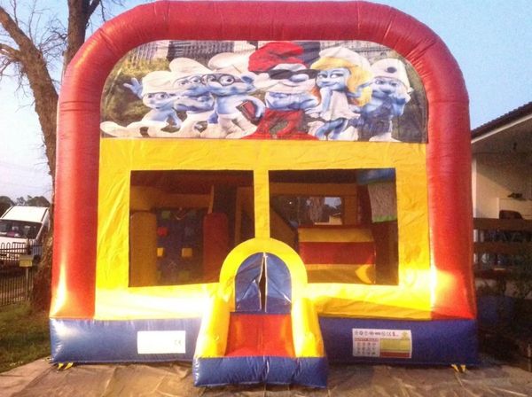 Hire SMURFS JUMPING CASTLE WITH SLIDE