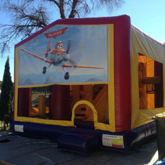 Hire PLANES 5 IN 1 COMBO WITH SLIDE POP UPS AND BASKETBALL HOOP AND OBSTACLE SIZE 5X5M