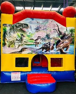 Hire Dinosaurs (3x4m) with slide and Basketball Ring inside, hire Jumping Castles, near Mickleham