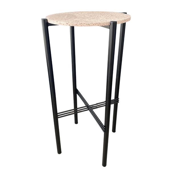 Hire Black Cross Cocktail Table Hire w/ Pink Terrazzo Top