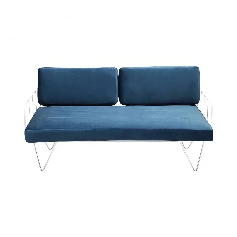 Hire Wire Sofa Lounge w/ Navy Blue Velvet Cushions, hire Chairs, near Auburn