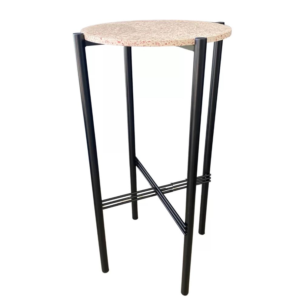 Hire Black Cross Cocktail Table Hire – Pink Terrazzo, hire Tables, near Wetherill Park