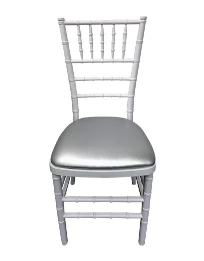 Hire White Tiffany Chair with Silver Cushion Hire