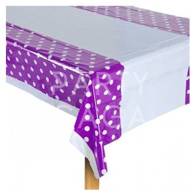 Hire Purple polka dot tablecloth for 1800mm table, hire Miscellaneous, near Chullora