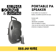 Hire Large All in one battery PA Speaker + 2 Wireless Mic and Bluetooth connection