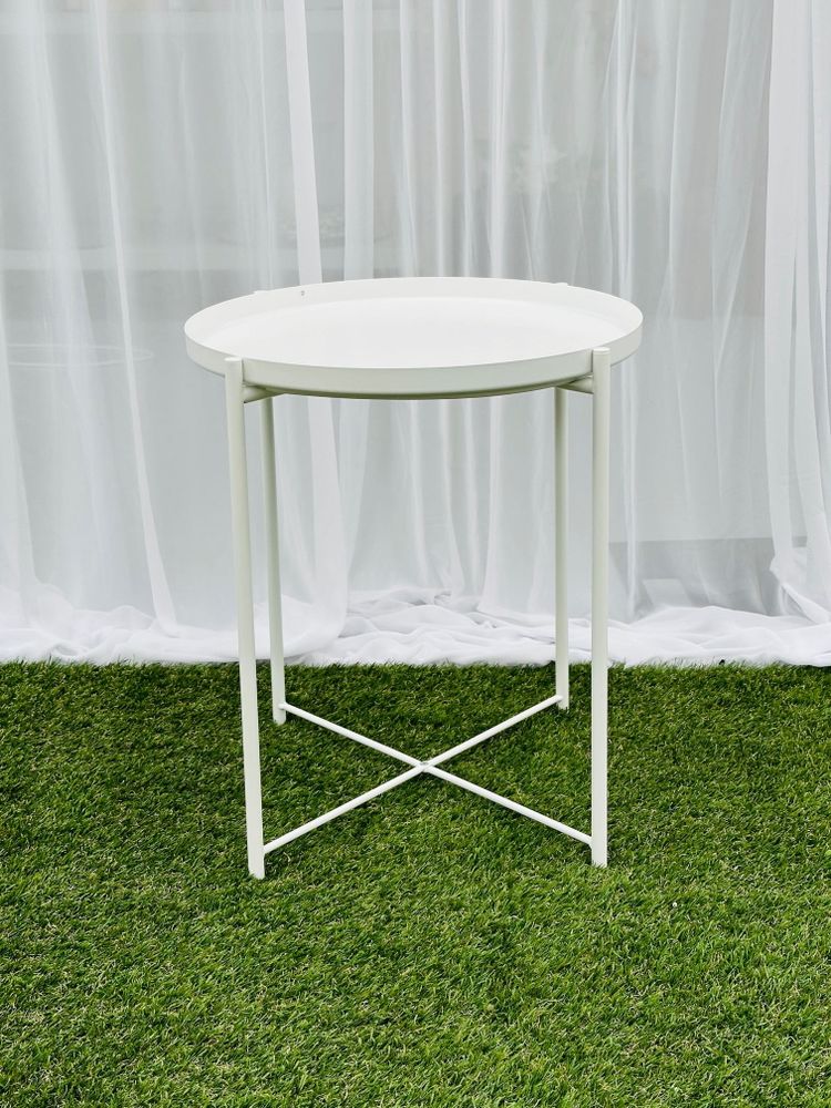 Hire ROUND WHITE SIDE TABLE, hire Tables, near Cheltenham