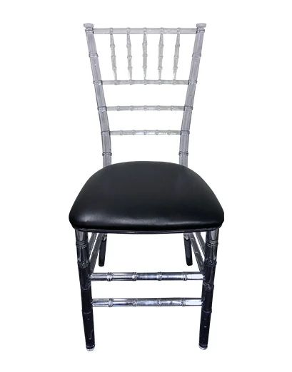 Hire Clear Tiffany Chair with Black Cushion Hire