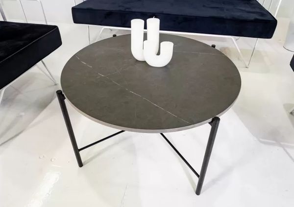 Hire Black Round Cross Coffee Table Hire w/ White Top, from Chair Hire Co