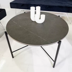 Hire Black Round Cross Coffee Table Hire w/ White Top