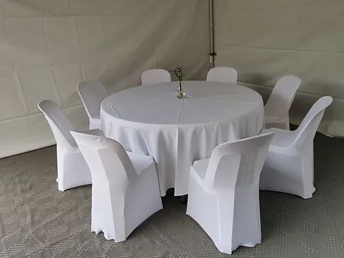 Hire Linen White / Black Round Tablecloth 260cm for 5ft Round Table, hire Tables, near Ingleburn image 1