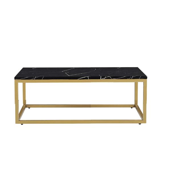 Hire Rectangular Gold Coffee Table w/ Black Top Hire