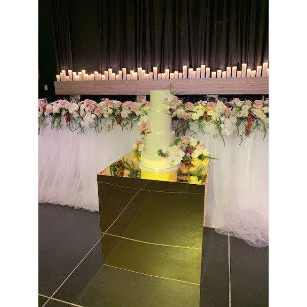 Hire GOLD MIRROR ACRYLIC CAKE TABLE, hire Tables, near Brookvale