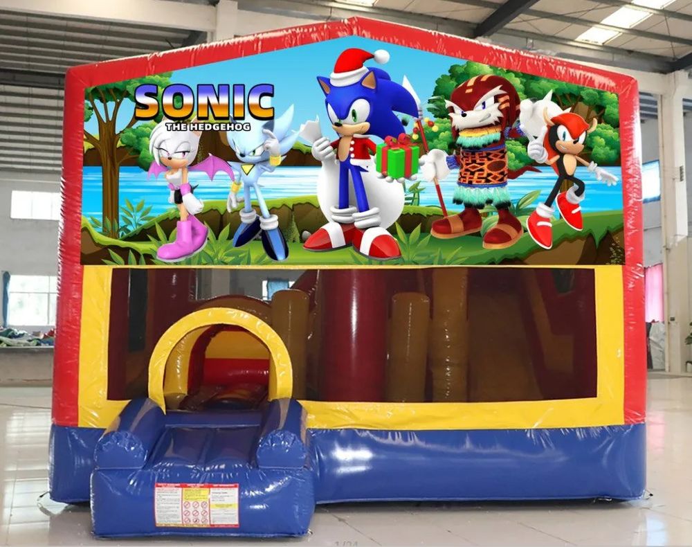 Hire SONIC THE HEDGEHOG 5IN1 COMBO 5X5.5M WITH SLIDE POP UPS BASKETBALL HOOP OBSTACLES TUNNEL, hire Jumping Castles, near Doonside