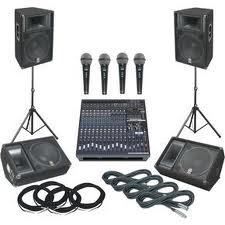 Hire 800 watt 12 Channel Powered mixer, 2 boxes (12" woofer) on stands & 3 mics - Drive Pack 2, hire Speakers, near Alexandria image 1
