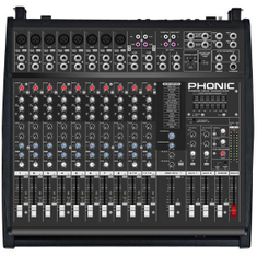 Hire 800 watt 12 Channel Powered mixer, 2 boxes (12" woofer) on stands & 3 mics - Drive Pack 2