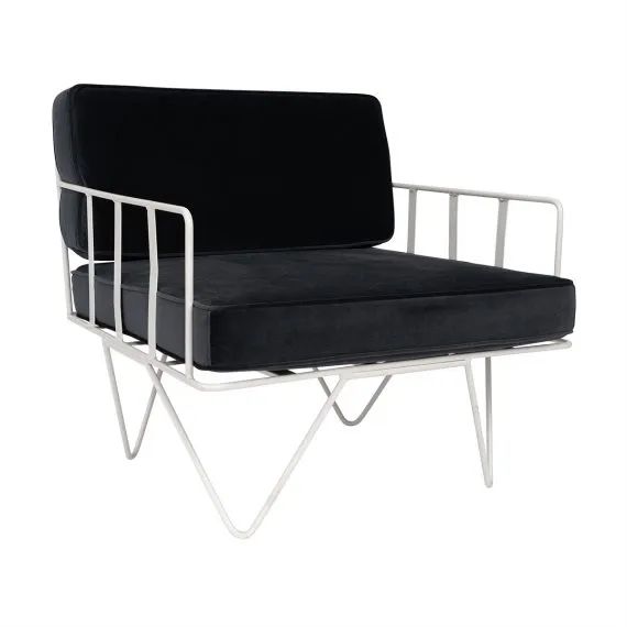 Hire Wire Arm Chair Hire w/ Black Velvet Cushions