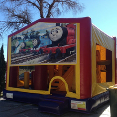 Hire THOMAS THE TANK ENGINE 5 IN 1 COMBO SIZE 5X5M WITH SLIDE POP UPS BASKETBALL HOOP AND OBSTACLE