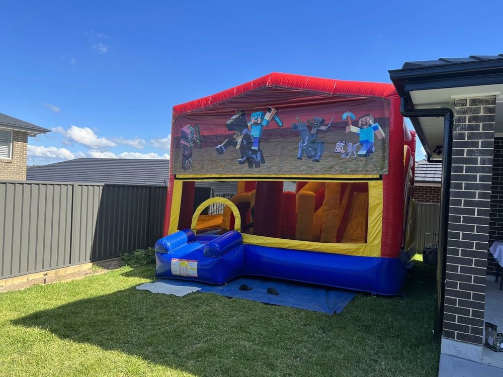 Hire Mine craft 5in1 combo 5x5m with slide pop ups basketball hoop obstacles and tunnel, hire Jumping Castles, near Doonside
