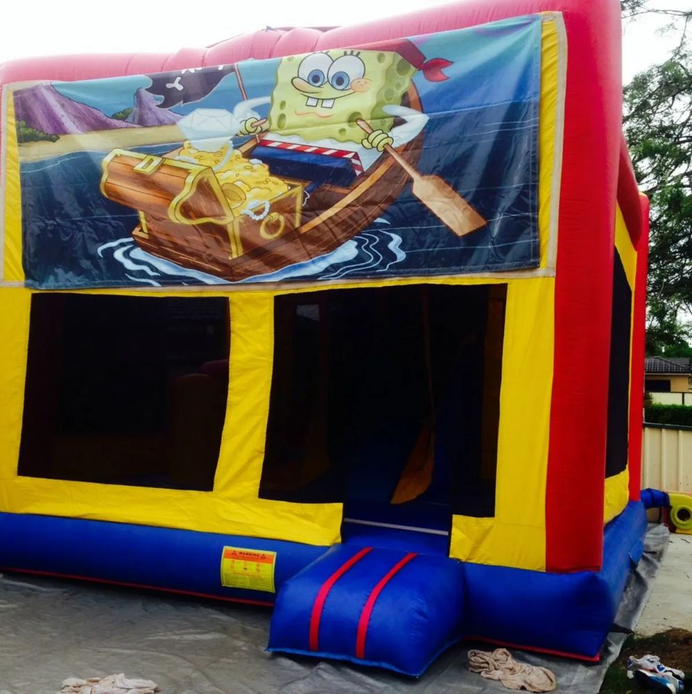 Hire SPONGEBOB 5IN1 COMBO 5X5M WITH SLIDE POP UPS BASKETBALL HOOP OBSTACLES TUNNEL, hire Jumping Castles, near Doonside