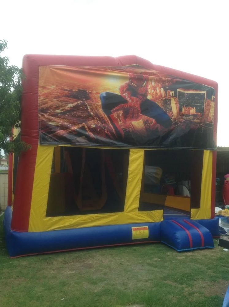Hire SPIDERMAN 5X5.5M 5IN1 1 COMBO WITH SLIDE POP UPS BASKETBALL HOOP OBSTACLES AND TUNNEL, hire Jumping Castles, near Doonside