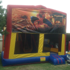 Hire SPIDERMAN 5X5.5M 5IN1 1 COMBO WITH SLIDE POP UPS BASKETBALL HOOP OBSTACLES AND TUNNEL