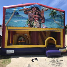 Hire MOANA 5X5.5M 5IN1 1 COMBO WITH SLIDE POP UPS BASKETBALL HOOP OBSTACLES AND TUNNEL
