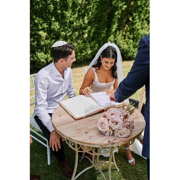 Hire ROUND TIMBER SIGNING TABLE, from Weddings of Distinction