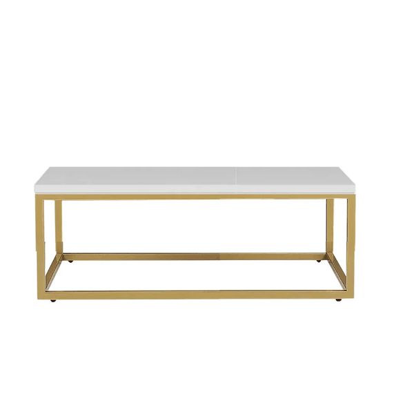 Hire Rectangular Gold Coffee Table w/ White Top Hire