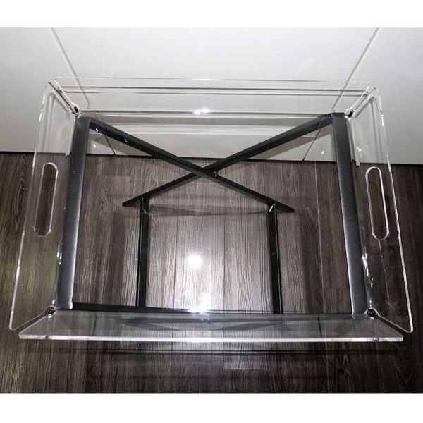 Hire ACRYLIC BUTLER TRAY ON BLACK STAND, from Weddings of Distinction