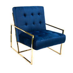 Hire Arm Chair – Gold Frame, Blue Velvet, in Moorabbin, VIC