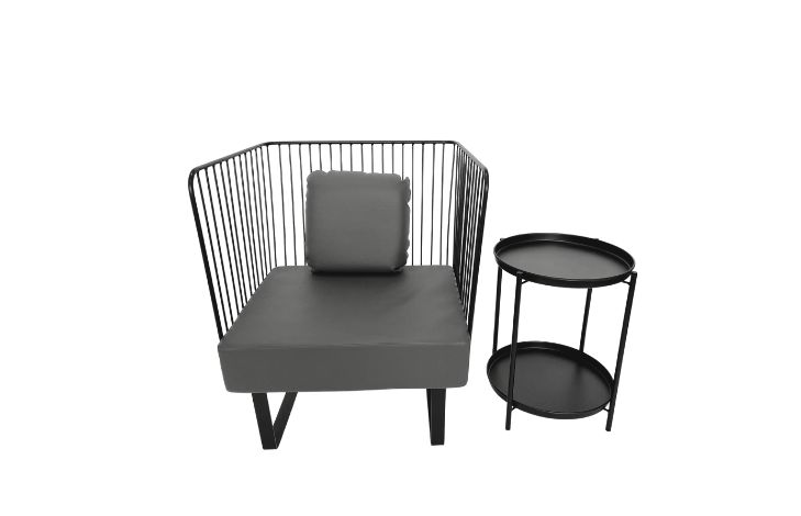 Hire Single Seater Chair, Wire, Black, Grey Cushions, hire Chairs, near Moorabbin
