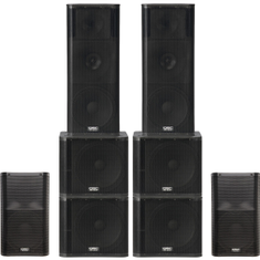 Hire 2 x QSC KW153 1000W 15" 3-way PA Speakers, 2 x QSC K12 1000W 12" Speakers and 4 x QSC KW181 1000W 18" Subwoofers (500 People)