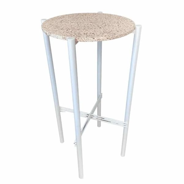 Hire White Cross Bar Table Hire w/ Pink Terrazzo Top