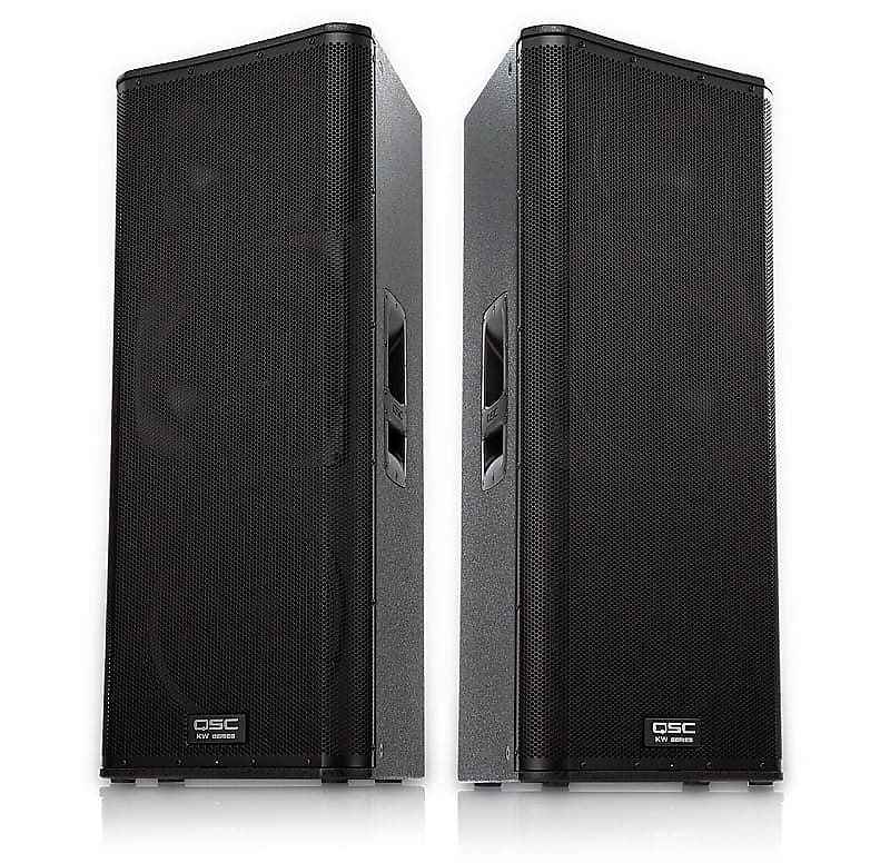 Hire 2x QSC KW153 1000w 3-way Speakers with stand and cables, hire Speakers, near Kingsford image 1