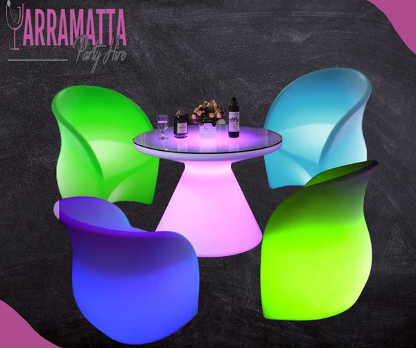 Hire LED 4pc Lady Arm Chair & Mushroom Table Set