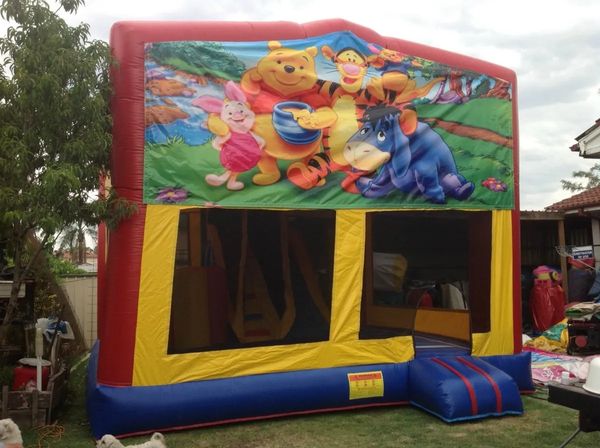 Hire WINNIE THE POOH IN 1 COMBO WITH SLIDE POP UPS & TUNNEL & BASKETBALL HOOP AGES 3 TO 13