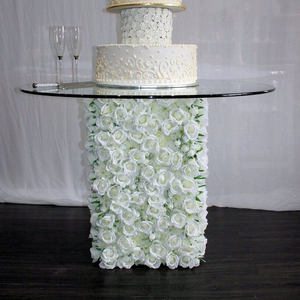 Hire CAKE TABLE WITH SILK FLOWER BASE, hire Tables, near Cheltenham image 1