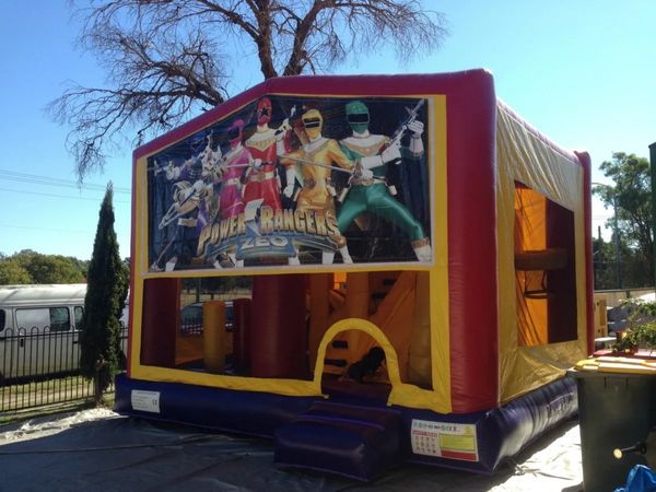 Hire POWER RANGERS 5 IN 1 COMBO WITH SLIDE POP UPS OBSTACE AND BASKETBALL HOOP SIZE 5X5 M