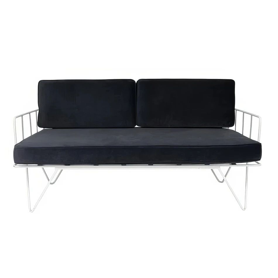 Hire Wire Sofa Lounge w/ Black Velvet Cushions, hire Chairs, near Auburn