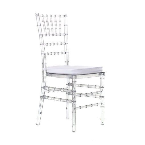 Hire Clear Tiffany Chairs with White Cushion