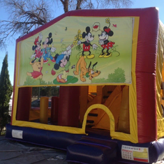 Hire MICKY MOUSE 5 IN 1 COMBO WITH SLIDE POP UPS BASKETBALL HOOP AND OBSTACLE SIZE 5X5 M