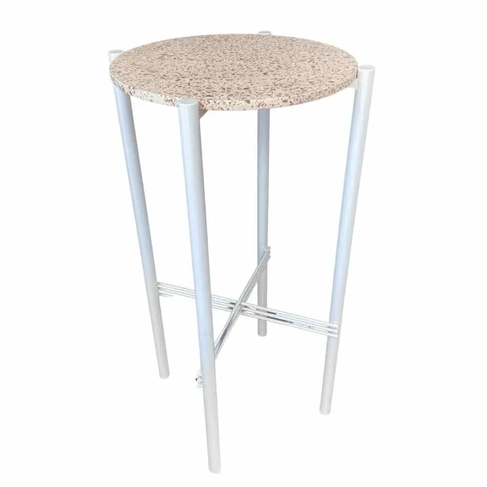 Hire White Cross Bar Table Hire w/ Pink Terrazzo Top, hire Tables, near Oakleigh