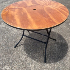 Hire Round Table 1.5m – Wooden tabletop – metal folding legs, in Underwood, QLD