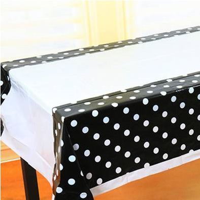 Hire Black polka dot tablecloth for 1800mm table, hire Miscellaneous, near Chullora