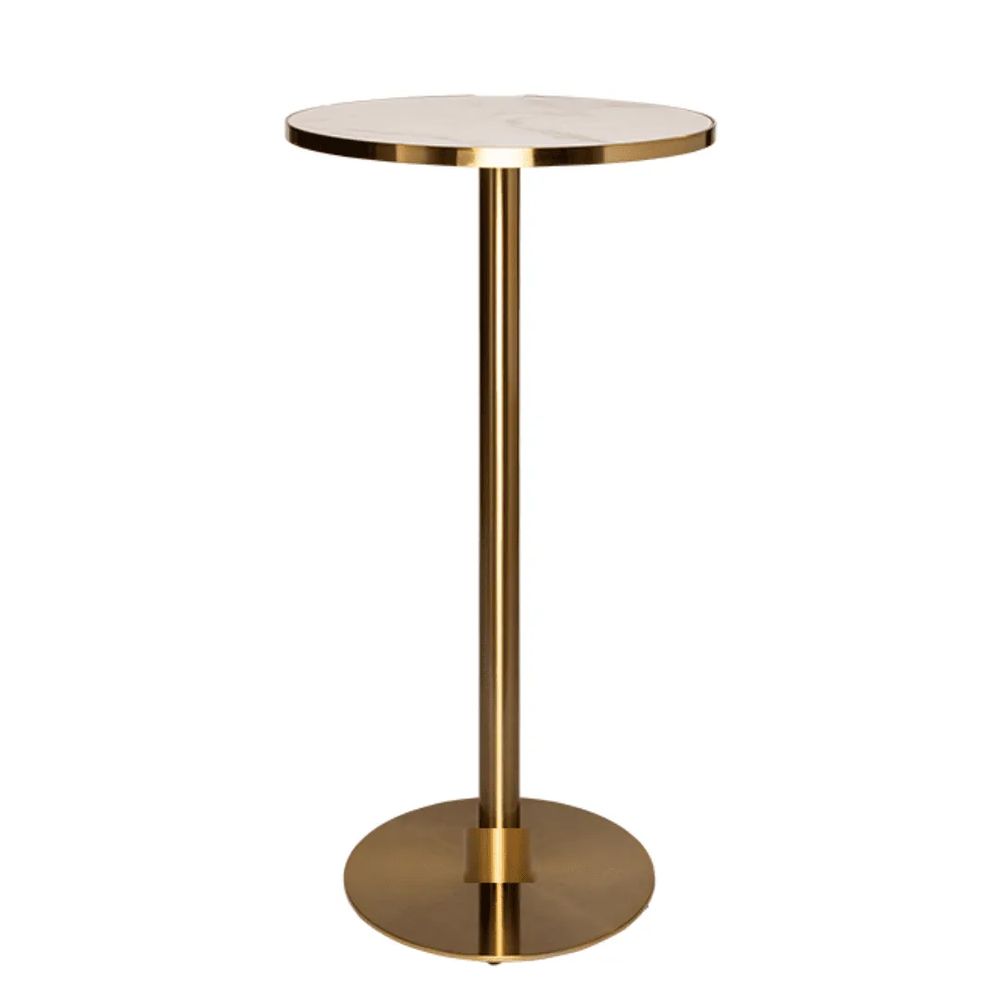 Hire Brass Cocktail Bar Table Hire w/ White Marble Top, hire Tables, near Blacktown